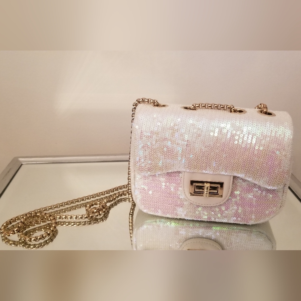 Elegant White Sequin Chain Bag